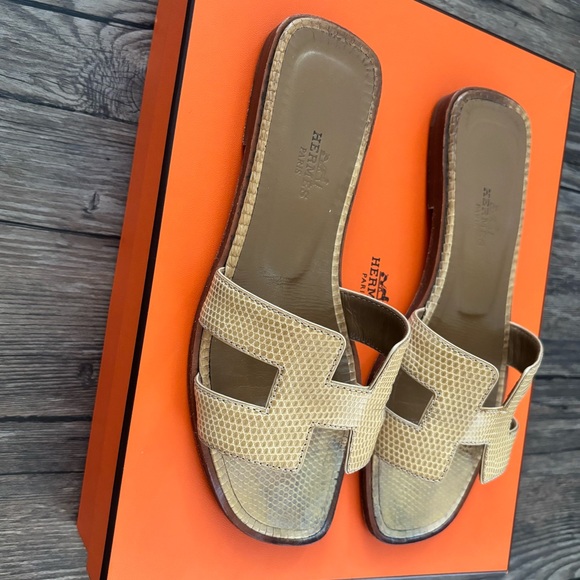 HERMÈS Oran Exotic Lizard skin sandals Sz 35.5 - Picture 3 of 10